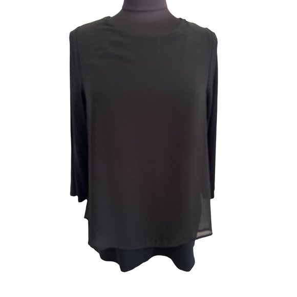 Chico’s Easywear Black 2 Layer Top With 3/4 Sleeves, Size 1(Medium) - Picture 1 of 7